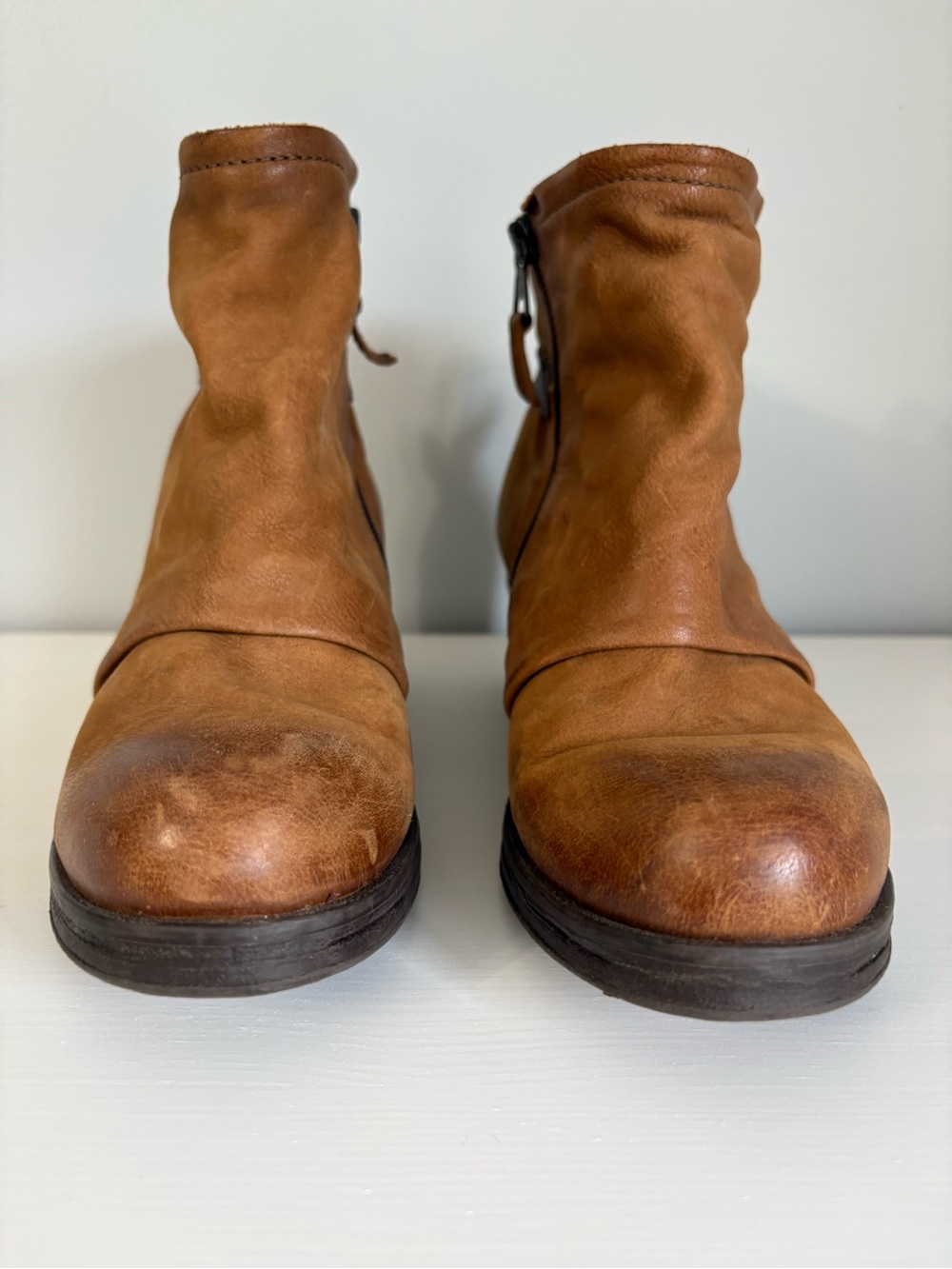 Miz Mooz Stoney Brown Leather Ankle Boots 38 Boho Vintage-Inspired Block Heel - Picture 3 of 11